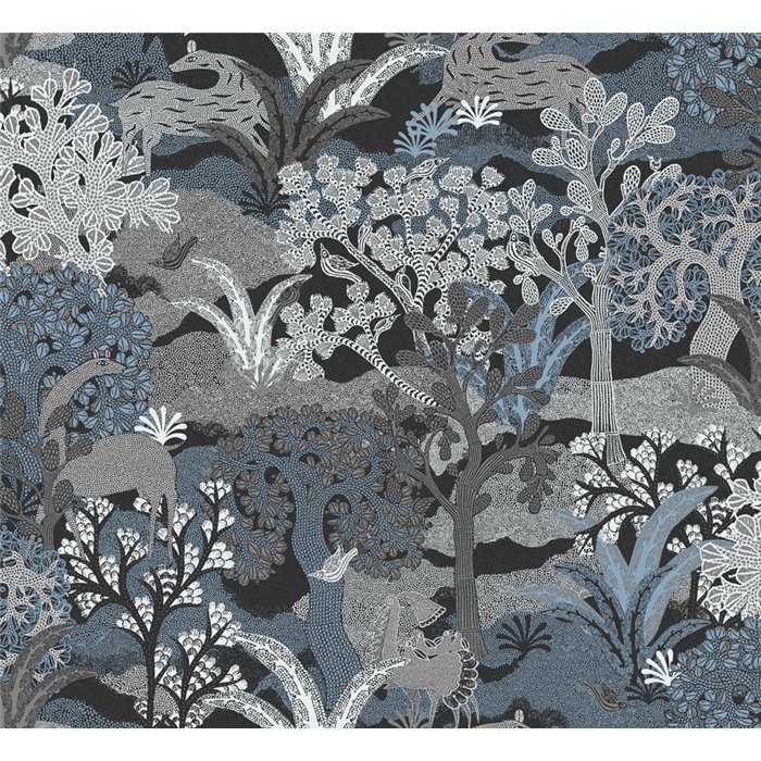 Papel pintado de lujo con paisajes selváticos y tonos azul grisáceo · Khroma Amazone ZON501