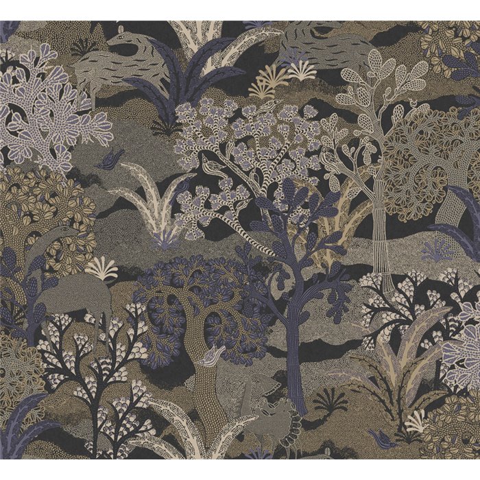 Papel pintado tropical bronce con intrincados árboles · Khroma Amazone ZON503