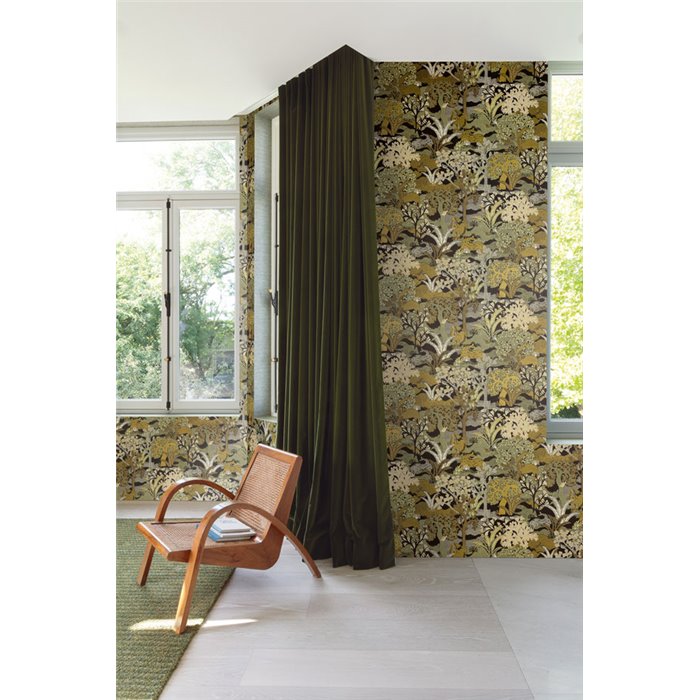 Papel pintado de jungla tropical en tonos oliva · Khroma Amazone ZON505