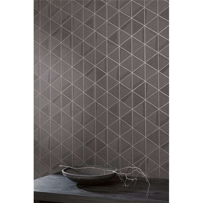Papel pintado geométrico japonés antracita · Khroma Traces TRA101