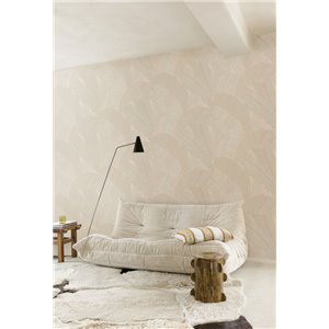 Papel pintado de hojas de plátano beige rosado 2