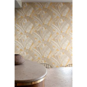 Taupe and gold banana leaf wallpaper 2