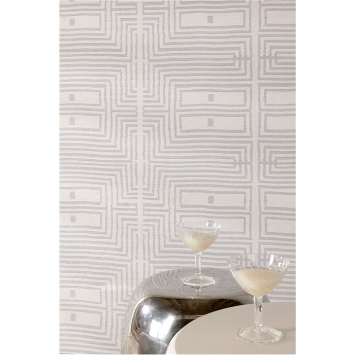Papel pintado étnico geométrico blanco crema y gris · Khroma Serica RIC302