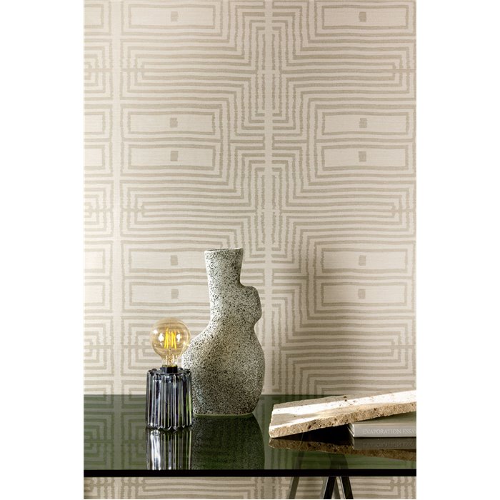 Beige ethnic geometric wallpaper with textile effect · Khroma Serica RIC304