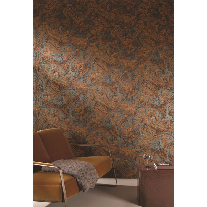 Abstract marbled wallpaper in brown and petrol blue · Khroma Erosion ERO401