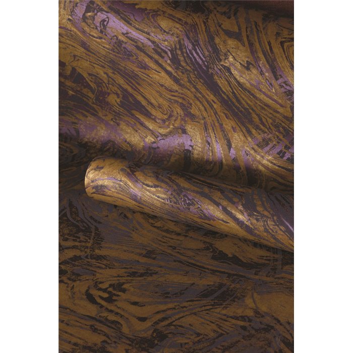 Papel pintado abstracto dorado y violeta metalizado · Khroma Erosion ERO403