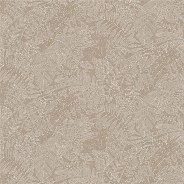 Papel pintado de hojas tropicales beige de trazo lineal · Khroma Ray RAY203