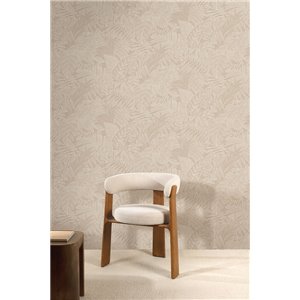 Papel pintado floral tropical beige de dibujo lineal 2