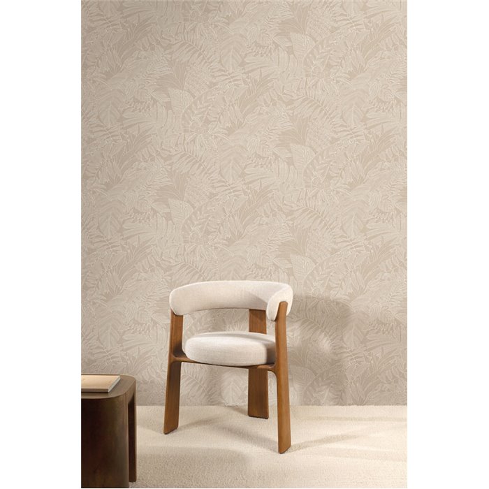 Papier peint floral tropical beige au dessin linéaire · Khroma Ray RAY204