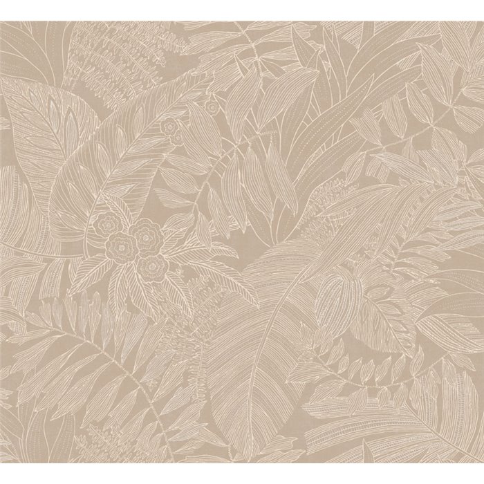 Papier peint floral tropical beige au dessin linéaire · Khroma Ray RAY204