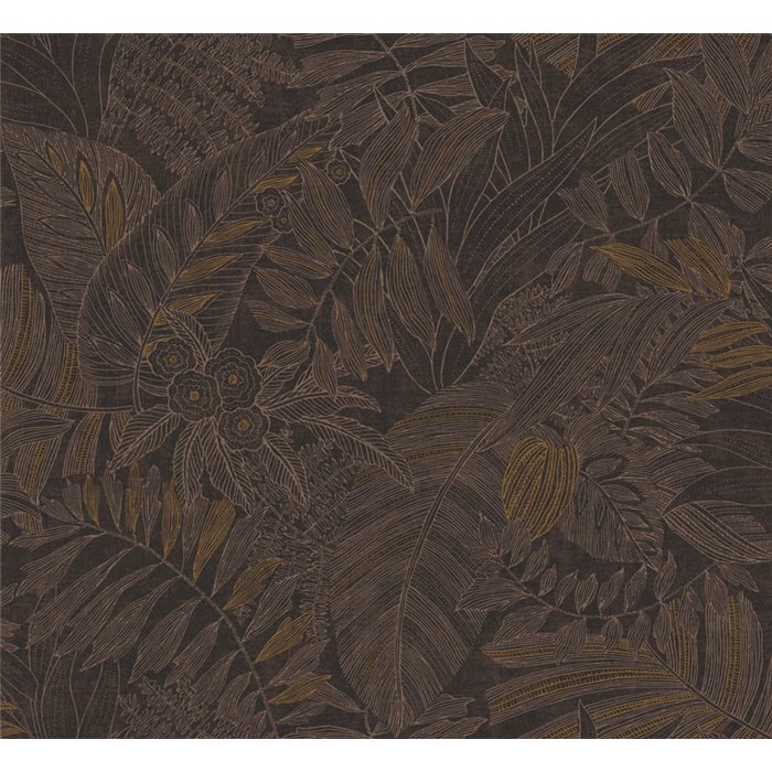 Dark brown tropical wallpaper with bronze foliage · Khroma Ray RAY205