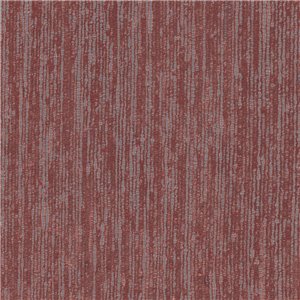 Red woven-effect wallpaper with vertical blue-grey lines