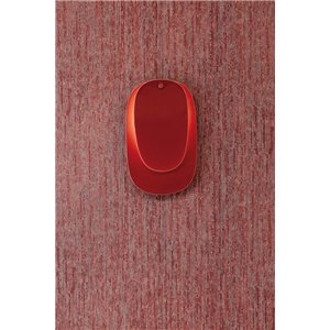 Red woven-effect wallpaper with vertical blue-grey lines 2