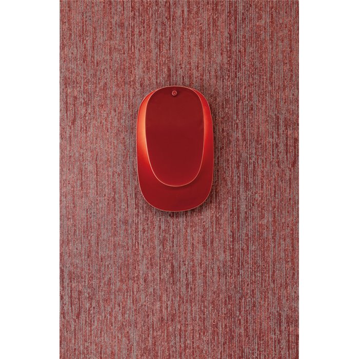 Red woven-effect wallpaper with vertical blue-grey lines · Khroma Tessura TES104