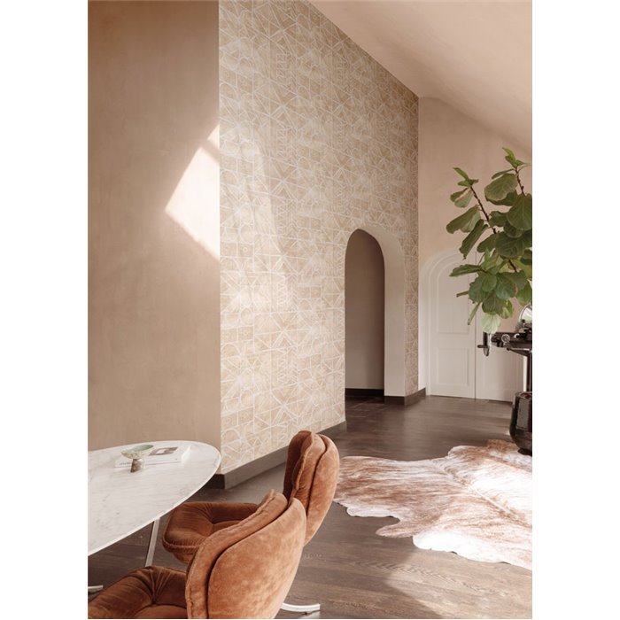 Papel pintado geométrico étnico beige bogolán · Khroma Tessura TES302