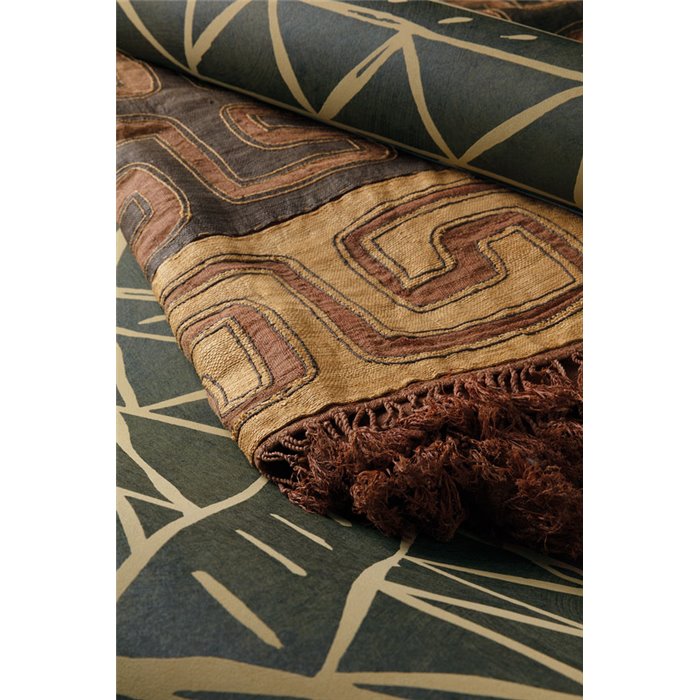 Papier peint bogolan vert mat · Khroma Tessura TES303