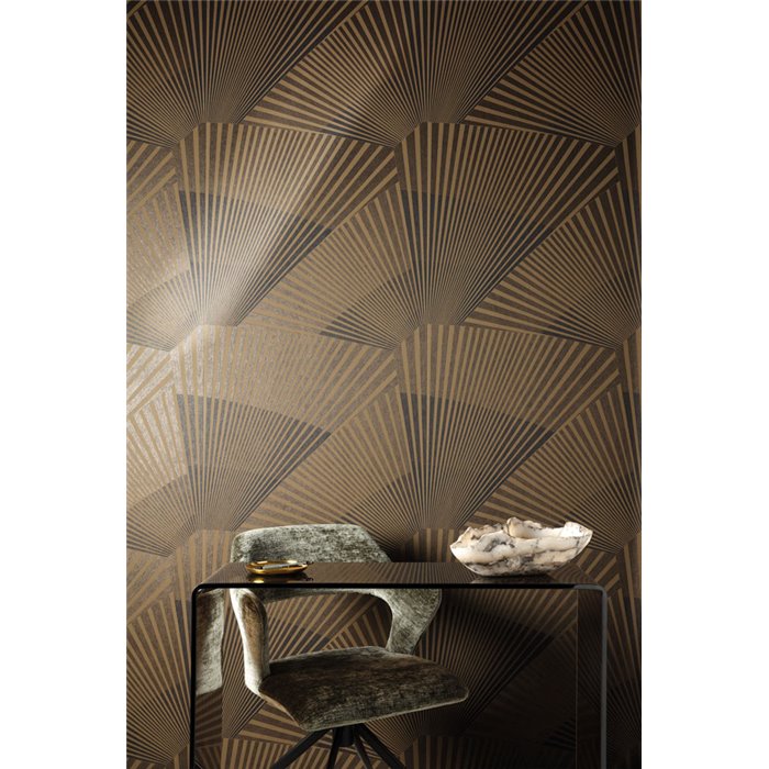 Brown and black Art Deco geometric wallpaper · Khroma Caldera CAL201