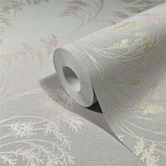 Tapete mit botanischen Blättern in Grau und Gold ·  82343