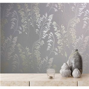 Papier peint feuilles botaniques gris et or 2