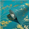 Botanical leaf wallpaper turquoise and gold