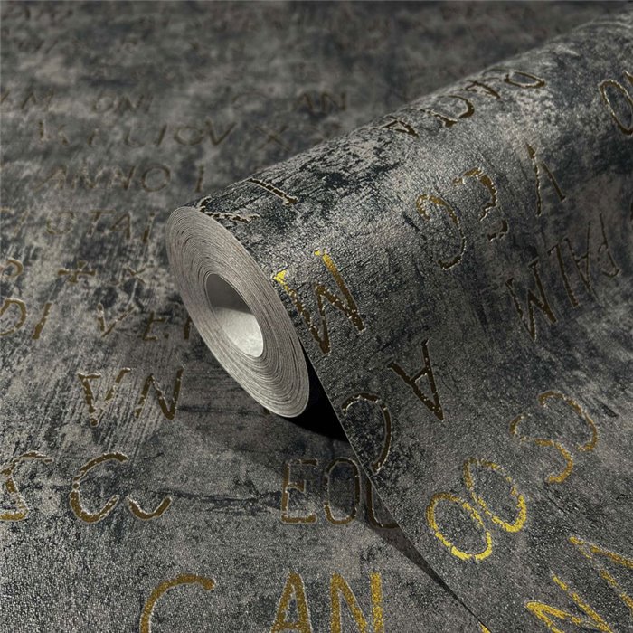Papier peint lettres dorées gris foncé ·  82368