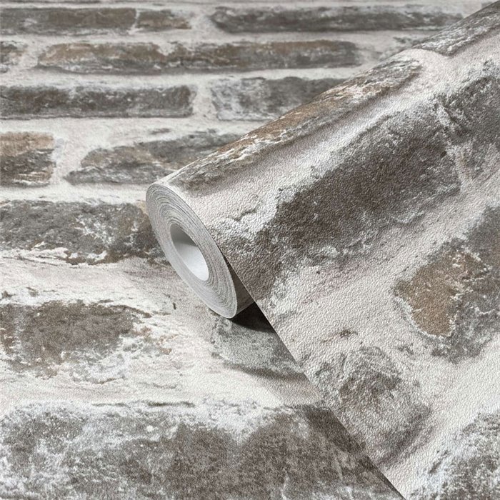 Industrial grey and brown exposed brick wallpaper ·  82377