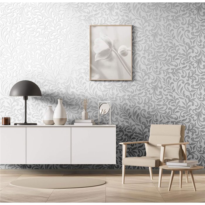 Papier peint arabesque gris argent métallisé ·  82384