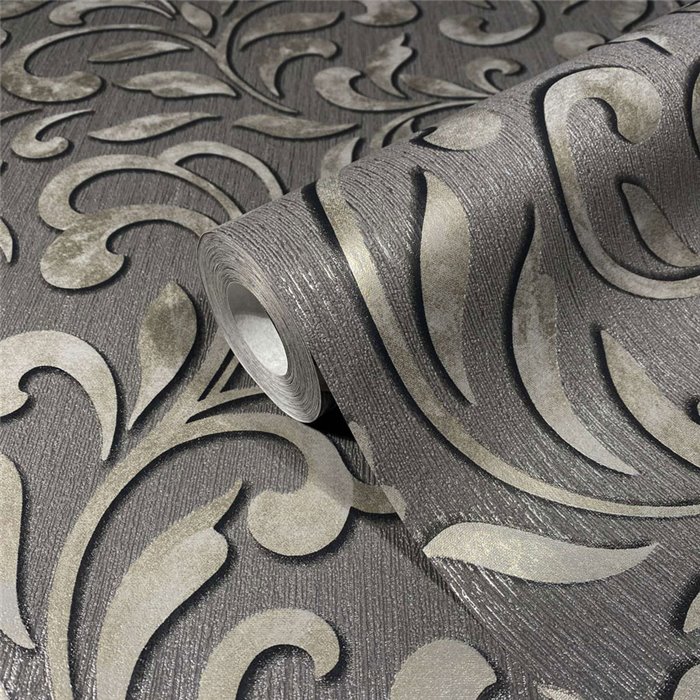Classic arabesque wallpaper in grey and gold ·  82385