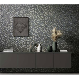 Classic arabesque wallpaper in grey and gold 2