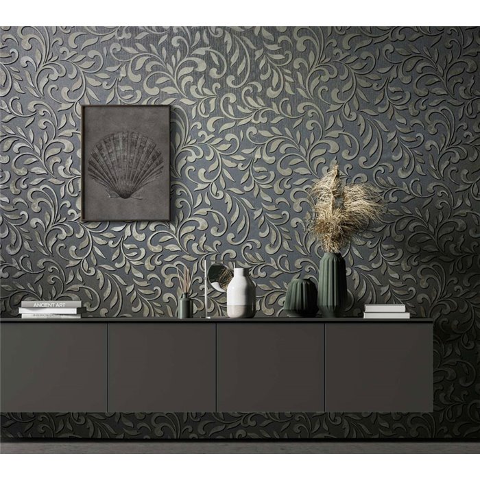 Classic arabesque wallpaper in grey and gold ·  82385
