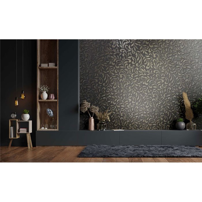 Klassische Arabesken-Tapete in Grau und Gold ·  82385