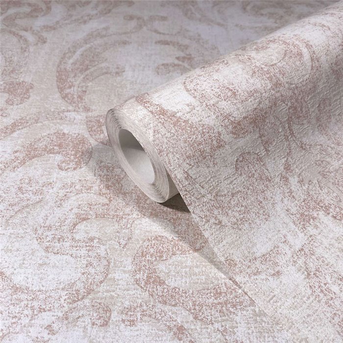 Papel pintado damasco clásico beige y rosa empolvado ·  82387