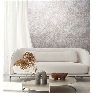 Papel pintado damasco clásico beige y rosa empolvado 2