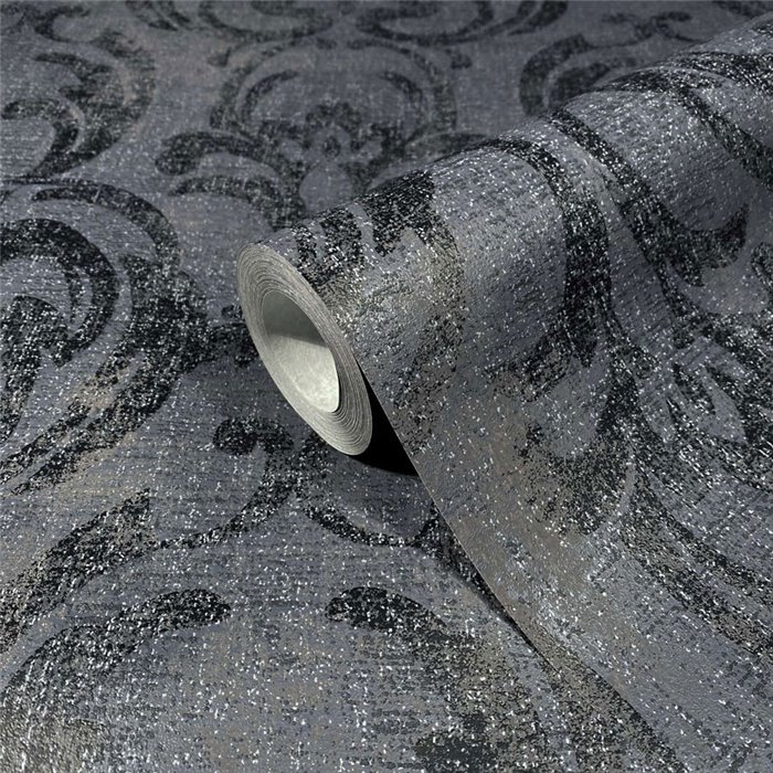 Classic damask wallpaper in dark grey and black ·  82391