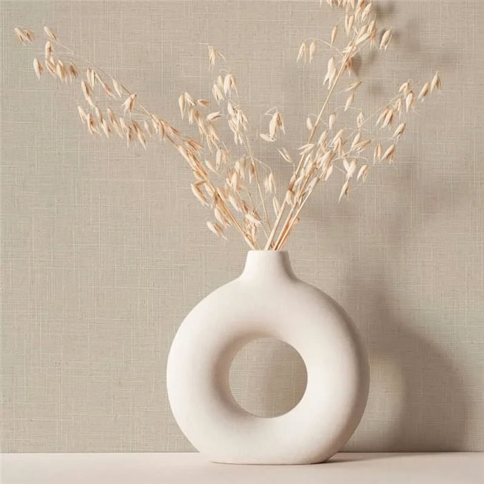 Papel pintado liso efecto lino beige ·  35762