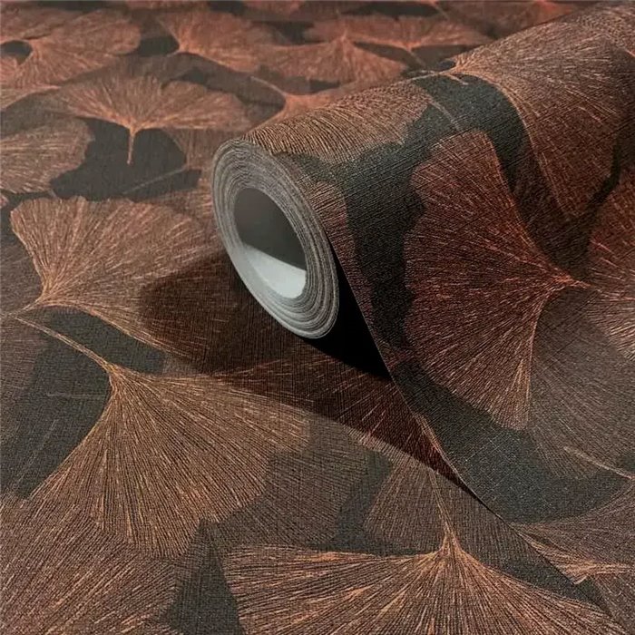 Papel pintado hojas de ginkgo negro y cobre ·  35779