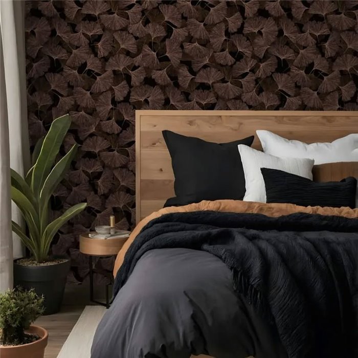 Ginkgo leaf wallpaper in black and copper ·  35779