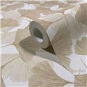 Papel pintado hojas de ginkgo Japandi beige y blanco ·  35784