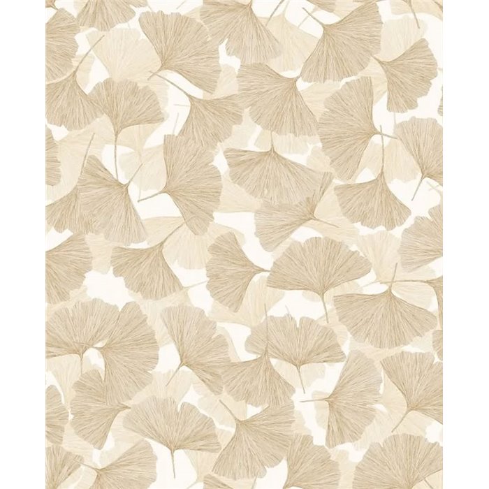 Papier peint feuilles de ginkgo Japandi beige et blanc ·  35784