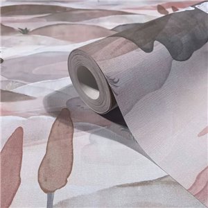 Papel pintado paisaje acuarela rosa y beige