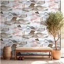 Papel pintado paisaje acuarela rosa y beige ·  35786