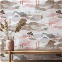 Papel pintado paisaje acuarela rosa y beige ·  35786