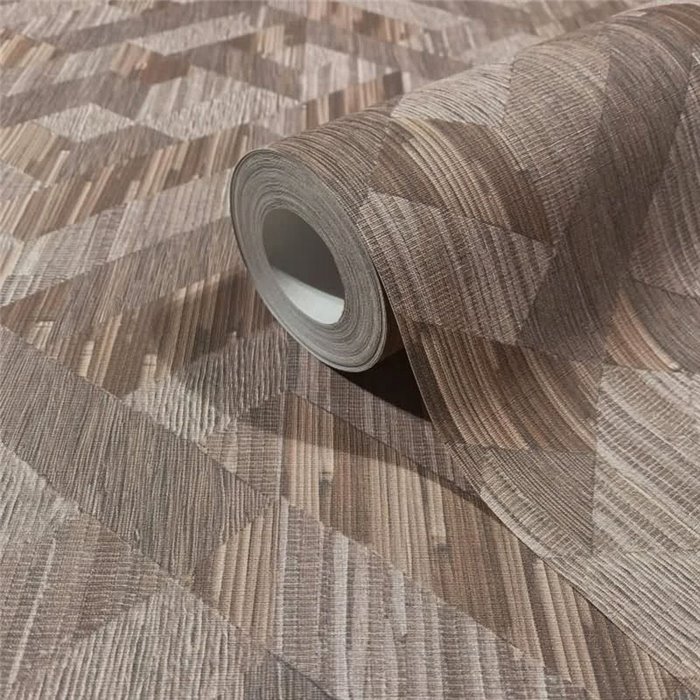 Papel pintado espiga geométrica boho marrón y beige ·  35789