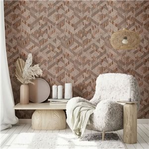 Geometric herringbone boho wallpaper brown and beige 2