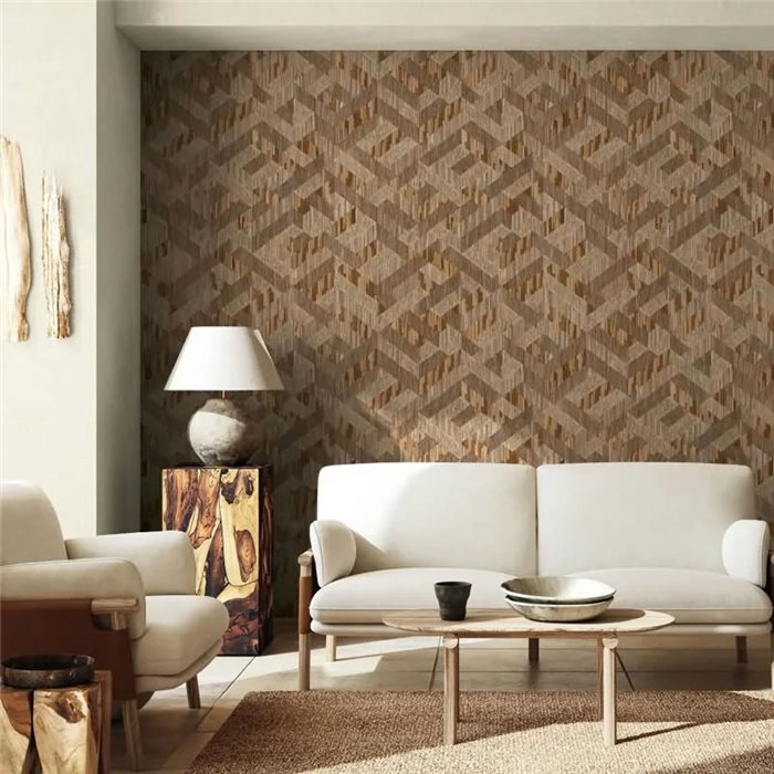 Papel pintado geométrico de cubos 3D marrón y beige ·  35790