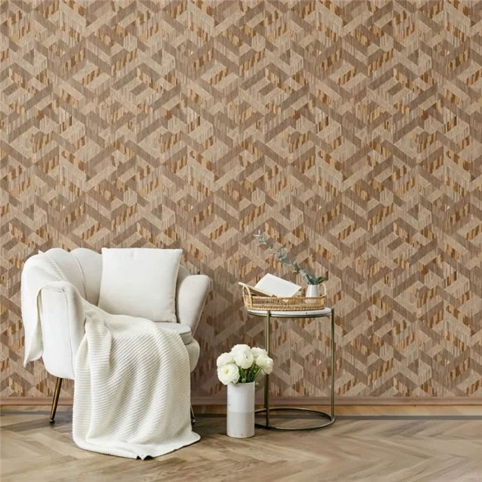 Papel pintado geométrico de cubos 3D marrón y beige ·  35790