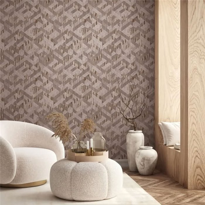 Geometric 3D cube wallpaper in beige and taupe ·  35791