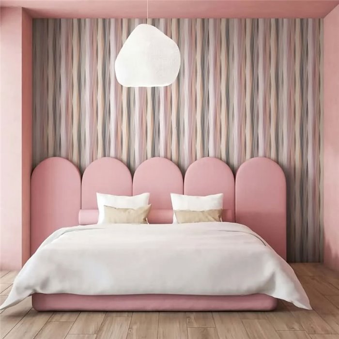 Papel pintado rayas onduladas rosa, beige y gris ·  89007
