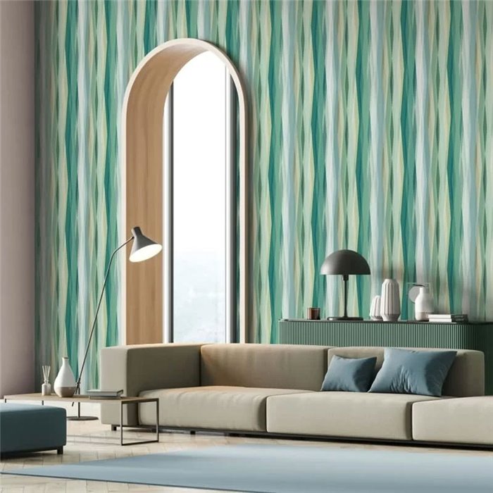 Wavy stripe wallpaper in green and turquoise ·  89008