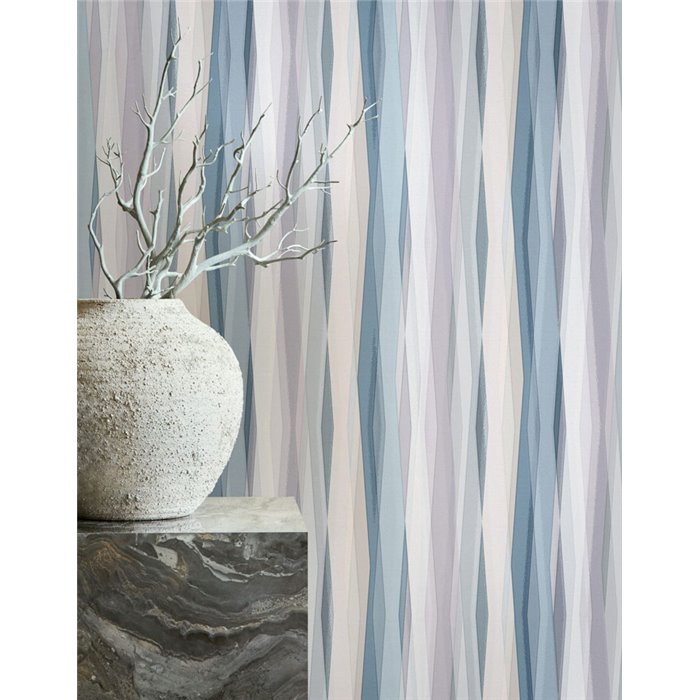 Papel pintado rayas onduladas verticales azul y gris ·  89009